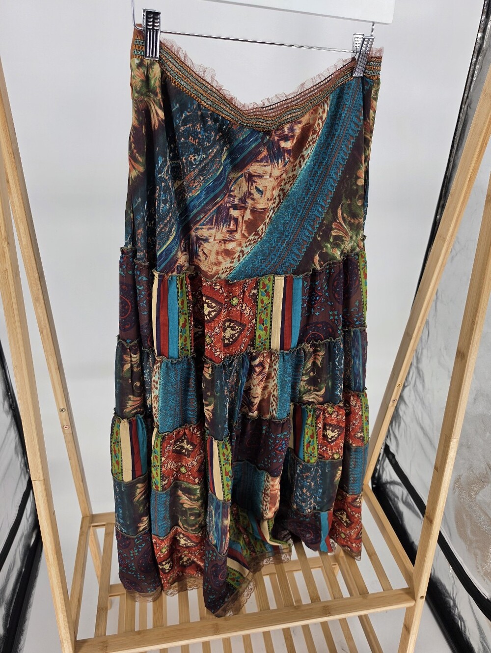 Pyramid Collection Patchwork Patches BoHo Festival Broom Witchy Maxi Skirt L - Picture 5 of 5